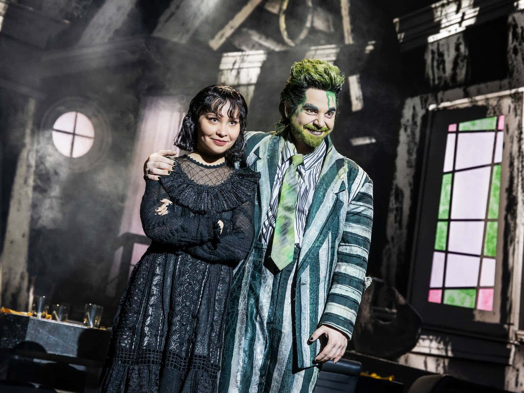 Leianna Weaver (Lydia) and Ryan Stajmiger (Beetlejuice) in ‘Beetlejuice.’ Photo by Matthew Murphy, 2026.